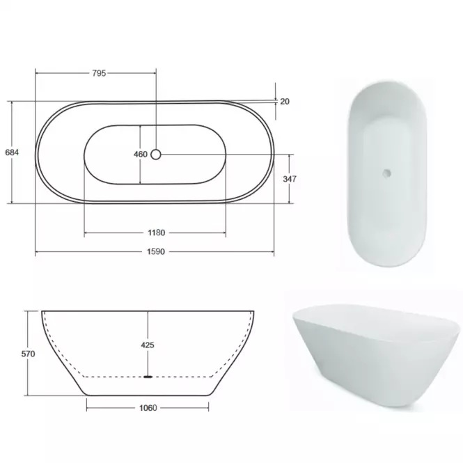 Voľne stojaca vaňa Moya 160/70 sifón klik-klak chróm,4