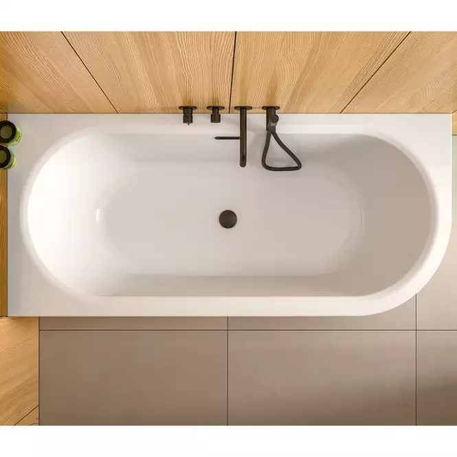 Voľne stojaca vaňa nástenná Avita A-Line 160L + sifón klik-klak čierna