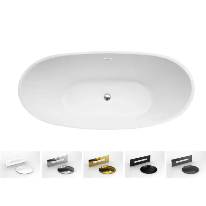 Voľne stojaca vaňa Ayla 170/80 + sifón klik-klak s prepadom zlatá,3