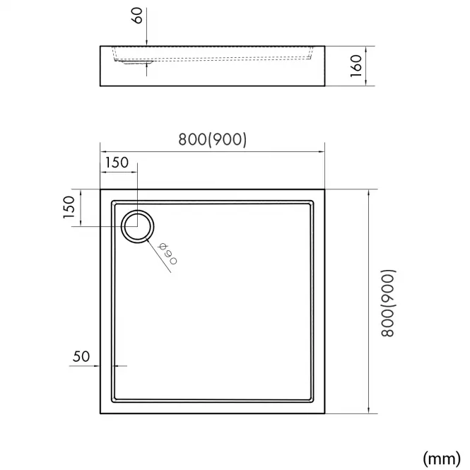 Vanička štvorcová Astrix 90x90x16 biela štruktúra AQM4731BST,2