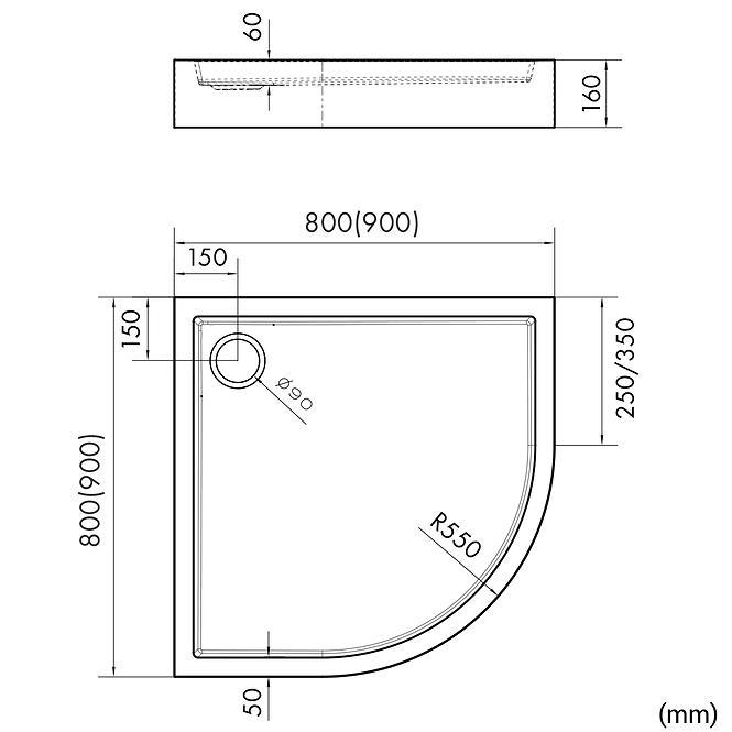 Vanička polokrúhla Astrix 80x80x16 čierna štruktúra AQM4733CST