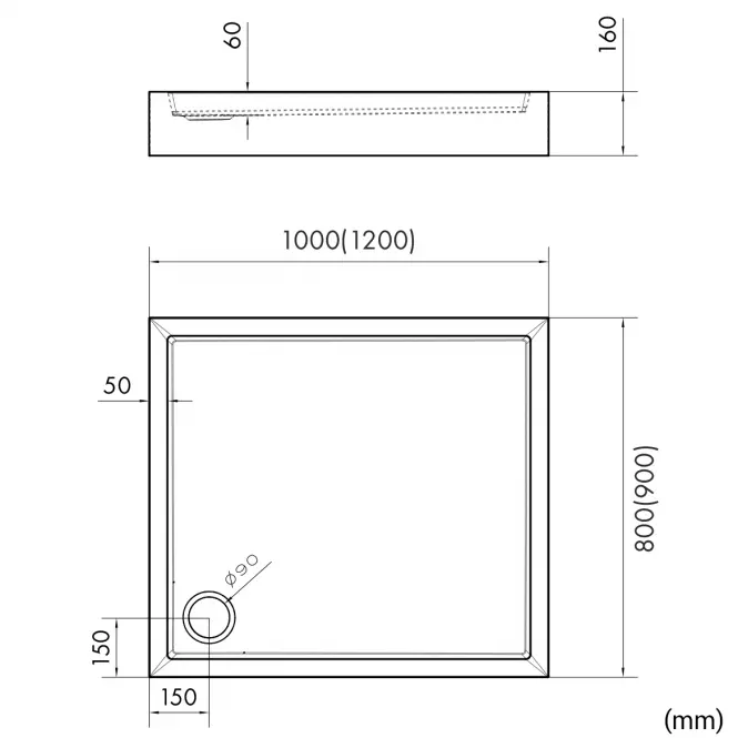 Vanička obdĺžniková Astrix 80x100x16 čierna štruktúra AQM4736CST,2