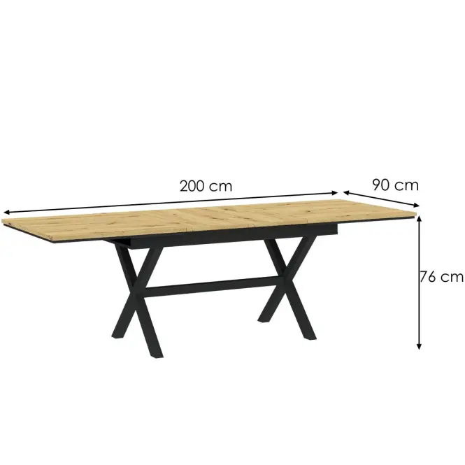 Stôl X 160-200x90 artisan/čierna,3