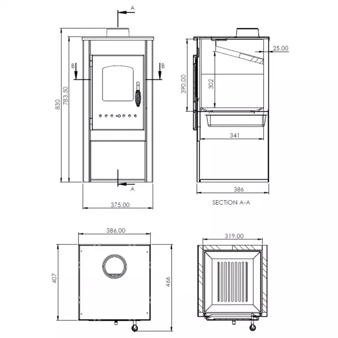 Oceľová pec Nera Lite 5,4 kW