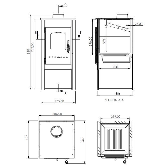 Oceľová pec Nera Lite 5,4 kW