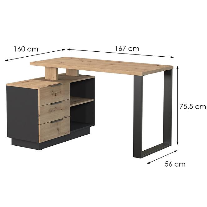 Písací stôl Sierro 3s Dub Artisan/Čierna,2