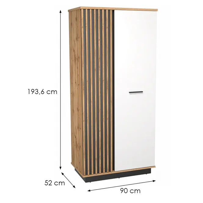 Skriňa Santi 90 cm – dub Wotan/čierna/biela, dvojdverová, lamely