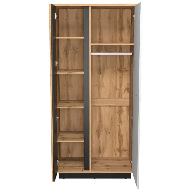 Skriňa Santi 90 cm – dub Wotan/čierna/biela, dvojdverová, lamely,4