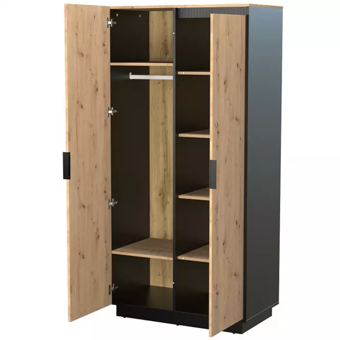 Skriňa 2d Sierro dub Artisan/Čierna