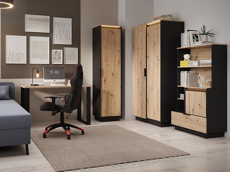 Skriňa 2d Sierro dub Artisan/Čierna