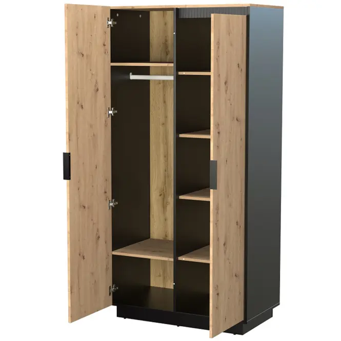 Skriňa Sierro 96 cm – dub Artisan/čierna, dvojdverová,4