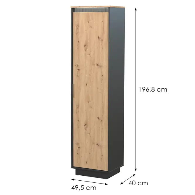 Policová skriňa 1d  Sierro 49,5 cm – dub Artisan/čierna, jednodverová,2