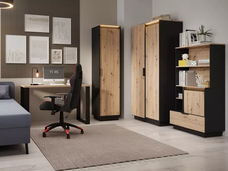 Skriňa 1d  Sierro dub Artisan/Čierna