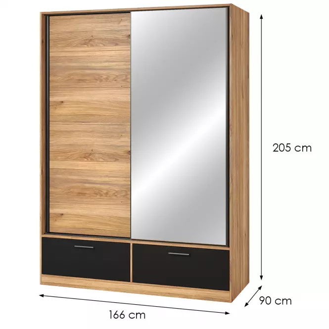 Skriňa 2d2s Beta so zrkadlom dub Mauvella/Čierna 