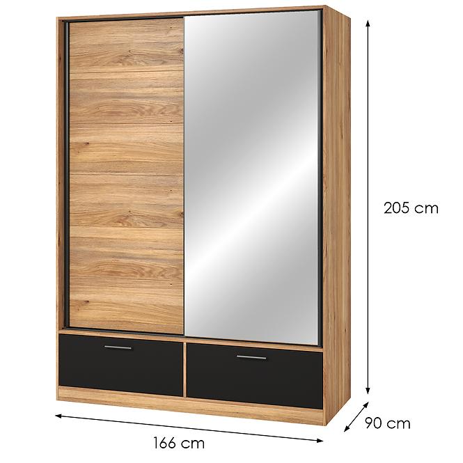 Skriňa 2d2s Beta so zrkadlom dub Mauvella/Čierna 