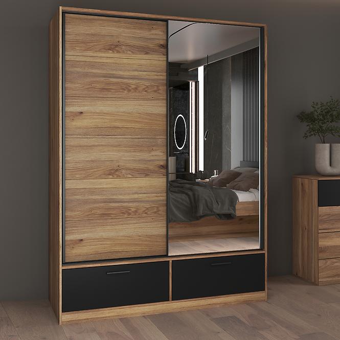Skriňa 2d2s Beta so zrkadlom dub Mauvella/Čierna ,6