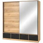 Skriňa s posuvnými dverami 2d4s Beta 63 200 cm so zrkadlom dub Mauvella/čierna, dvojdverová, zásuvky