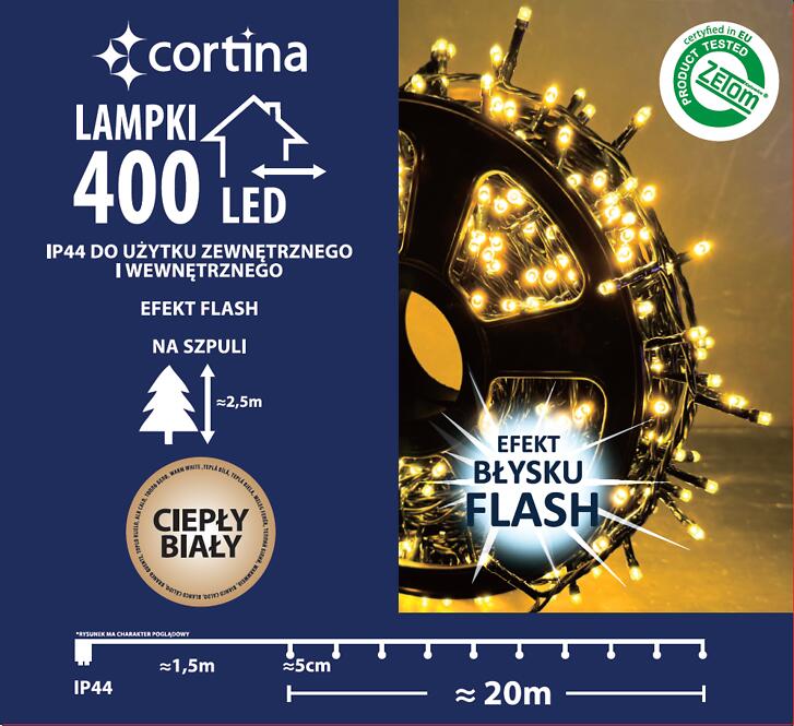 Vianočné svetielka 2/20/fle ww + cw  LED 400l zew. Tran + flash,2