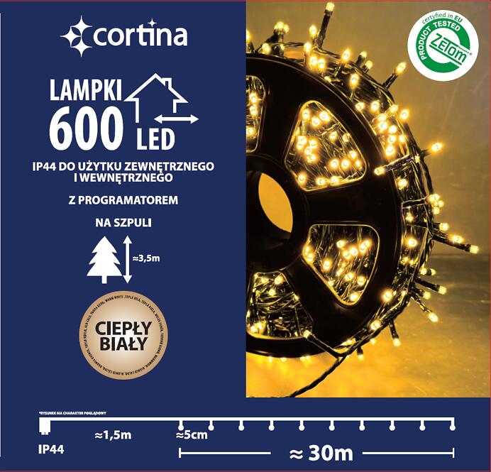 Vianočné svetielka 626/21/LED ww600l zew. Tran +program