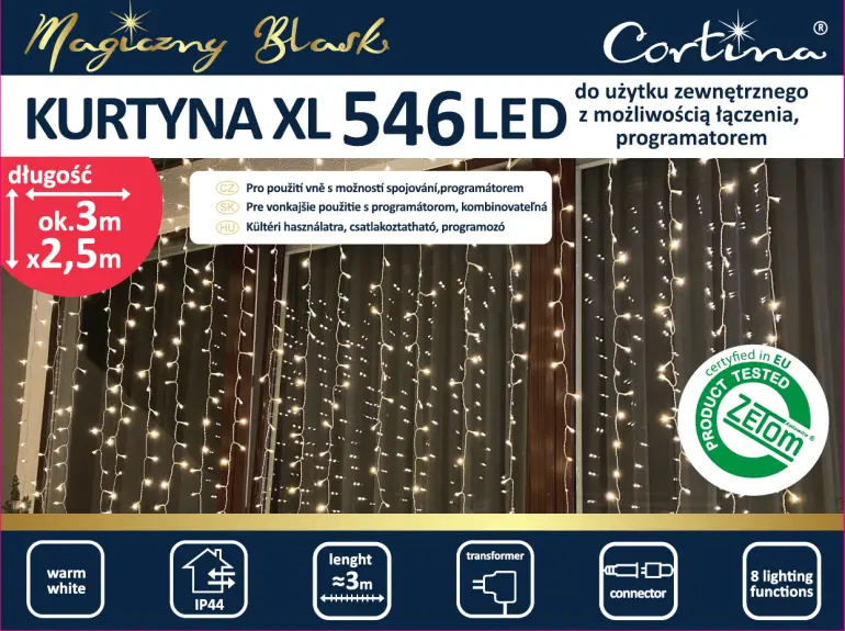 Svetelná clona 107/20/LED xl 546l zew. Tran+gniaz+ program
