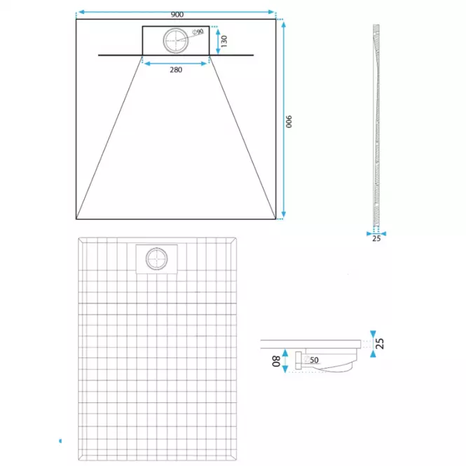 Vanička štvorcová Bazalt Grey 90x90x2,5 Rea K4105 