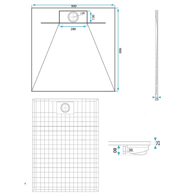 Vanička štvorcová Bazalt Grey 90x90x2,5 Rea K4105 