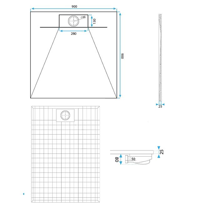 Vanička štvorcová Bazalt 90x90x2,5 Rea K7002