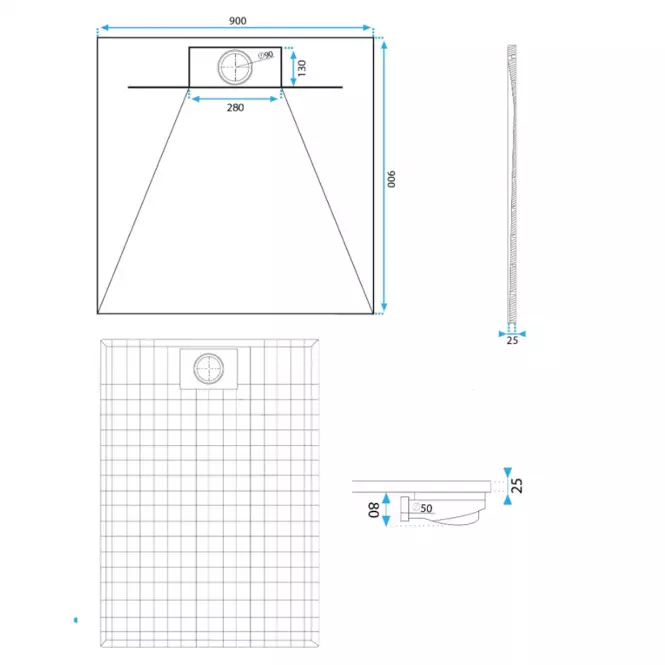 Vanička štvorcová Bazalt 90x90x2,5 Rea K7002,2