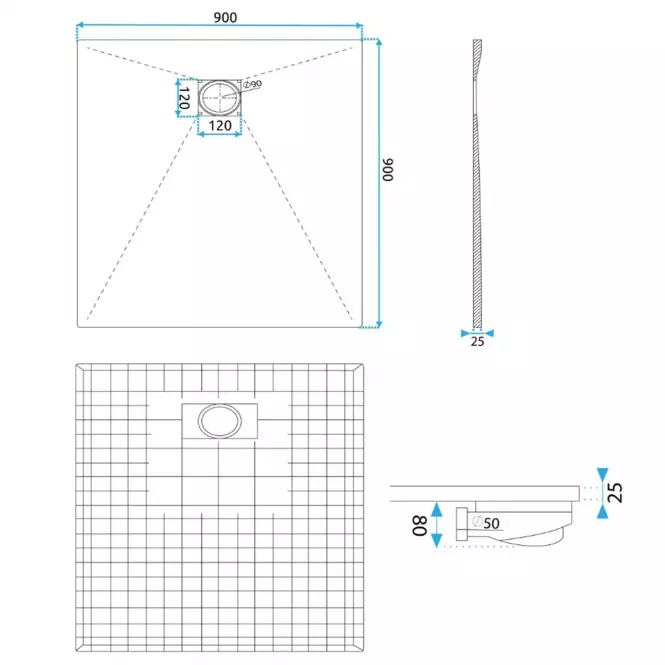 Vanička štvorcová Magnum Carrara Black 90x90x2,5 Rea K7008,2