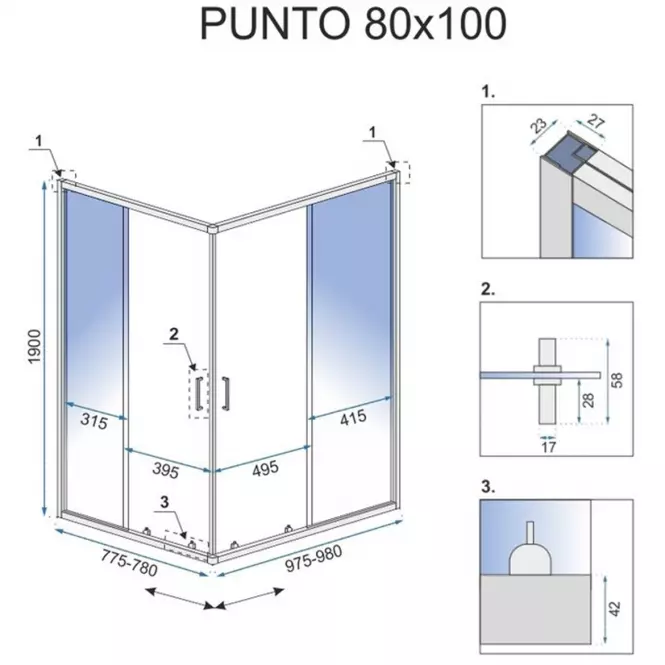 Sprchový kút Punto Gold 80x100 Rea-K6442
