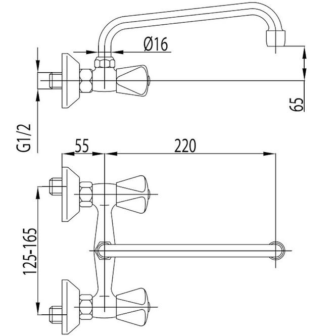 Batéria umývadlová nástenná 220U Standard,3