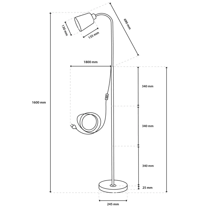 Stojacia lampa E27 KALSO Black LP1,5