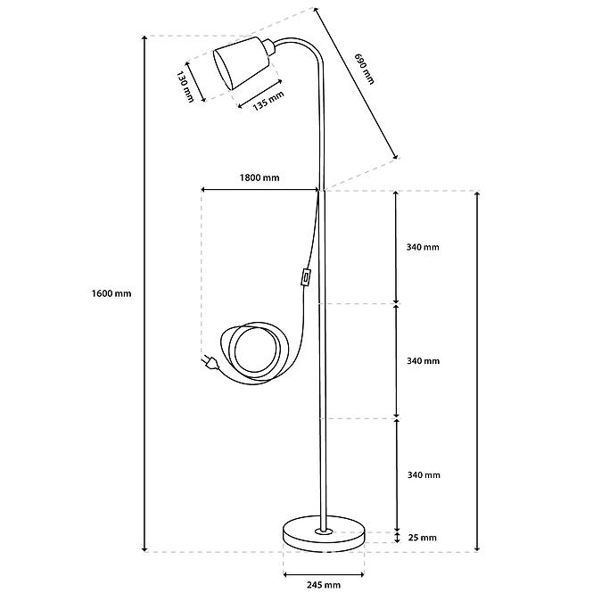 Stojacia lampa E27 KALSO Black LP1,5