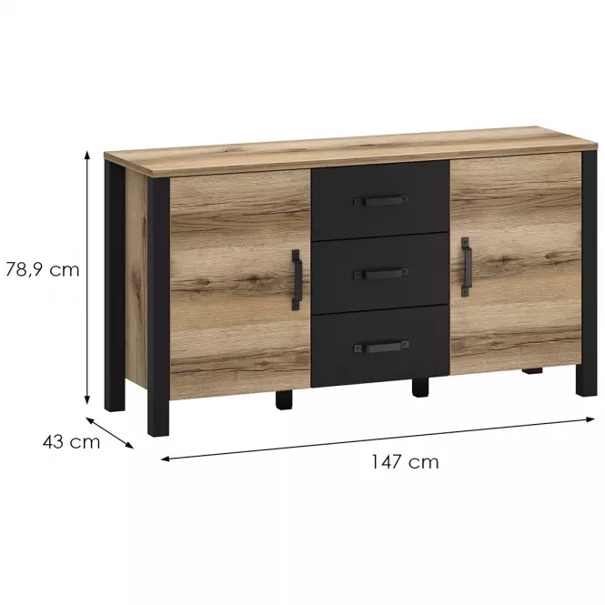 Komoda 2d3s Derby E Light + Black