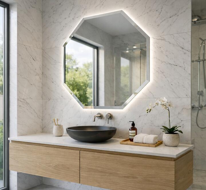 Zrkadlo Heksagon LED 60x60