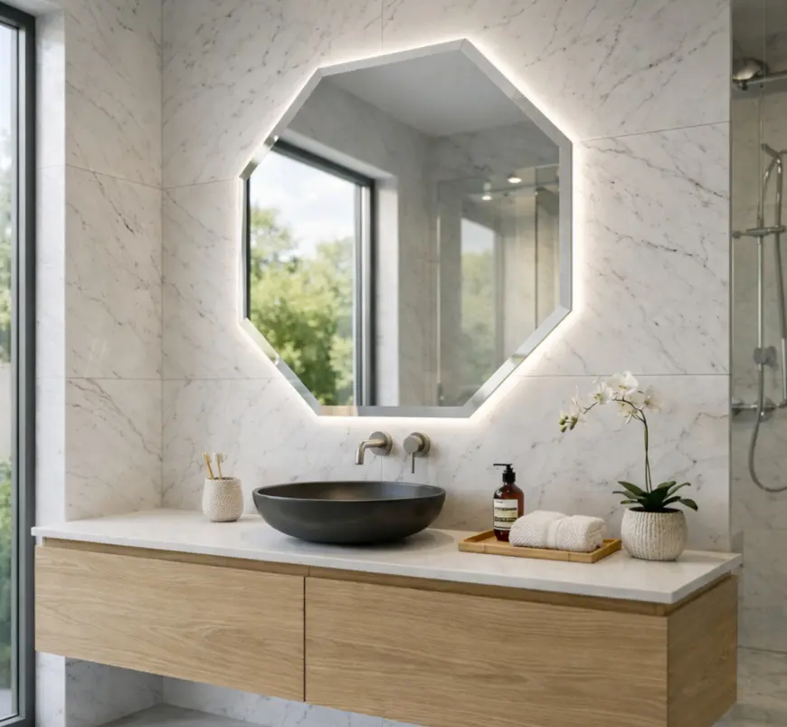 Zrkadlo Heksagon LED 60x60