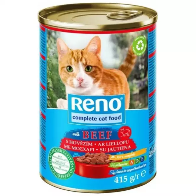 Reno Kusy hovädzieho mäsa pre mačky 415 g v omáčke