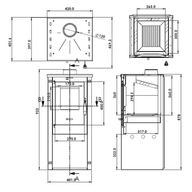 Oceľová pec Okta M 3,9 kW,2