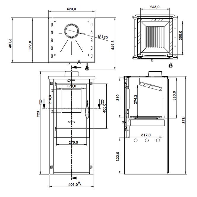 Oceľová pec Okta M 3,9 kW,2