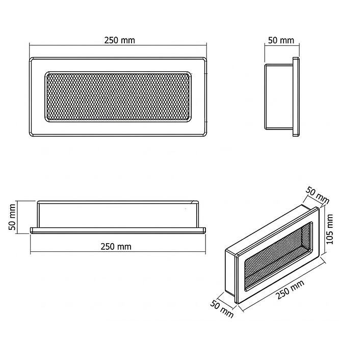 Komínová mriežka čierna bez žalúzií 10.5X25 4F11250D,3