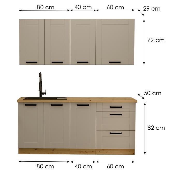 Kuchynská linka Luna Claygrey/Artisan 180cm bez pracovnej dosky 