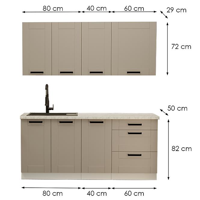 Kuchynská linka Luna Claygrey/Biely 180cm bez pracovnej dosky 