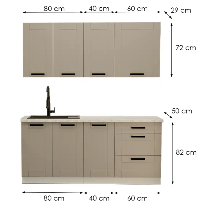 Kuchynská linka Luna Claygrey/Biely 180cm bez pracovnej dosky,2