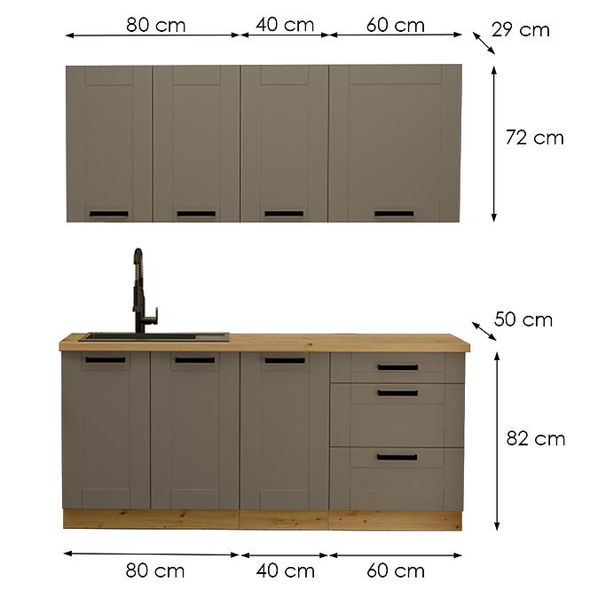 Kuchynská linka Luna Dustgrey/Artisan 180cm bez pracovnej dosky ,2