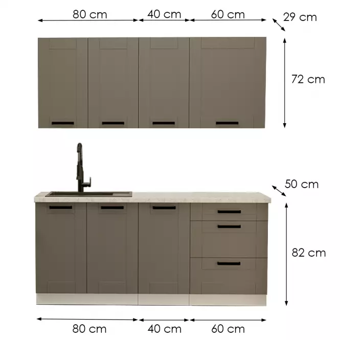 Kuchynská linka Luna Dustgrey/Biely 180cm bez pracovnej dosky 