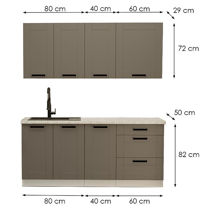 Kuchynská linka Luna Dustgrey/Biely 180cm bez pracovnej dosky 