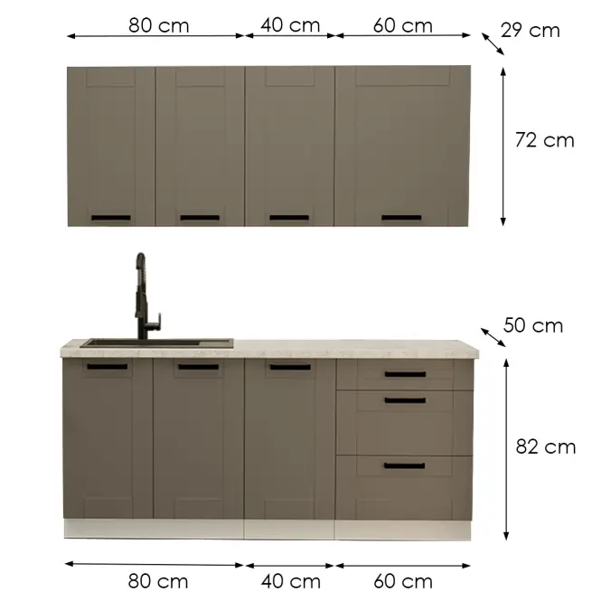 Kuchynská linka Luna Dustgrey/Biely 180cm bez pracovnej dosky,2