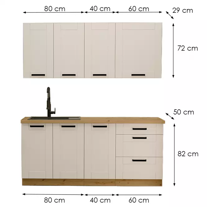 Kuchynská linka Luna Biely/Artisan 180cm bez pracovnej dosky 