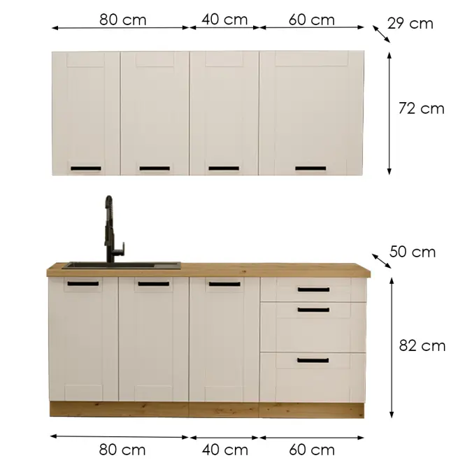 Kuchynská linka Luna Biely/Artisan 180cm bez pracovnej dosky,2