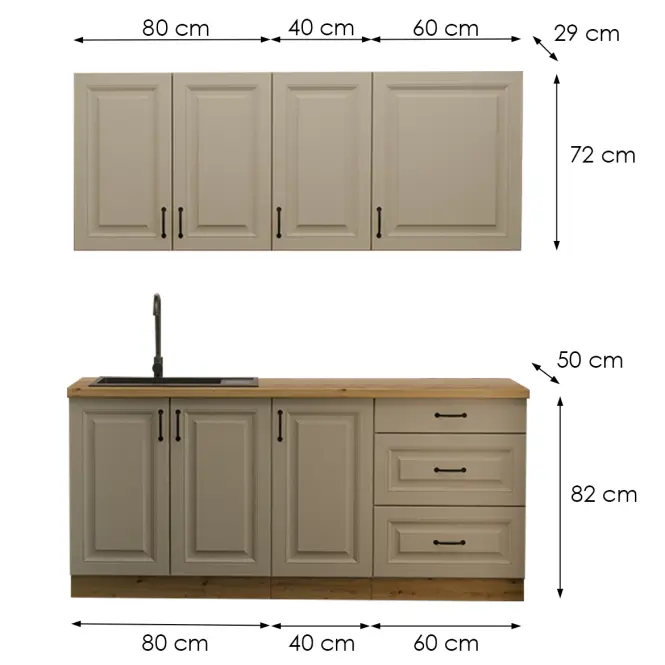 Kuchynská linka Stilo Claygrey/Artisan 180cm bez pracovnej dosky,2